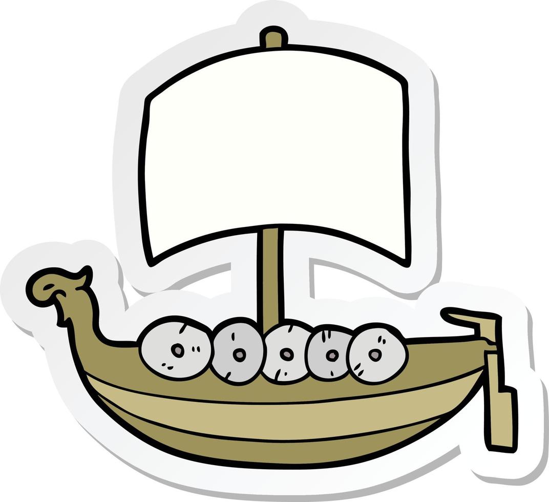 sticker van een cartoon vikingboot vector