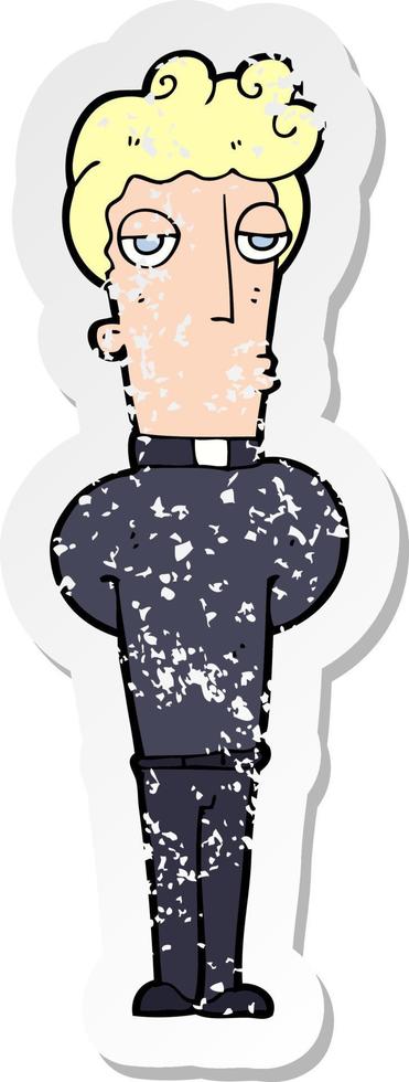 retro noodlijdende sticker van een tekenfilmpriester vector