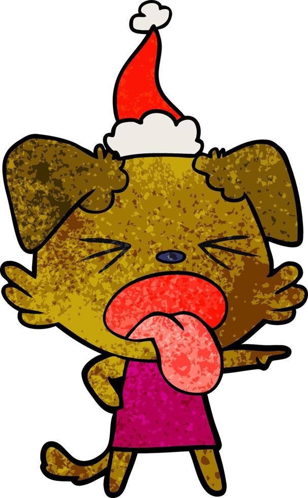 getextureerde cartoon van een weerzinwekkende hond met een kerstmuts vector