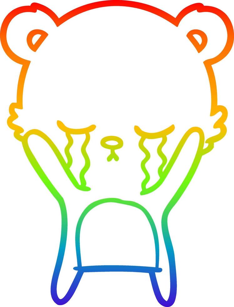 regenbooggradiënt lijntekening huilen cartoon ijsbeer vector