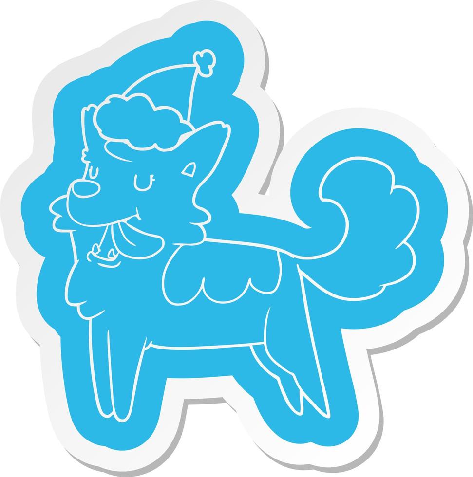 tekenfilmsticker van een gelukkige hond met een kerstmuts vector