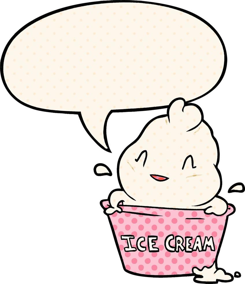 schattige cartoon-ijs en tekstballon in stripboekstijl vector
