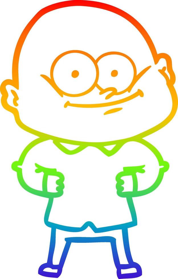 regenbooggradiënt lijntekening cartoon kale man staren vector