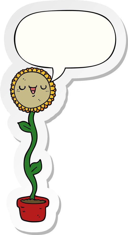 cartoon zonnebloem en tekstballon sticker vector