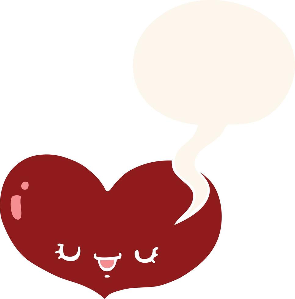 cartoon liefde hart karakter en tekstballon in retro stijl vector