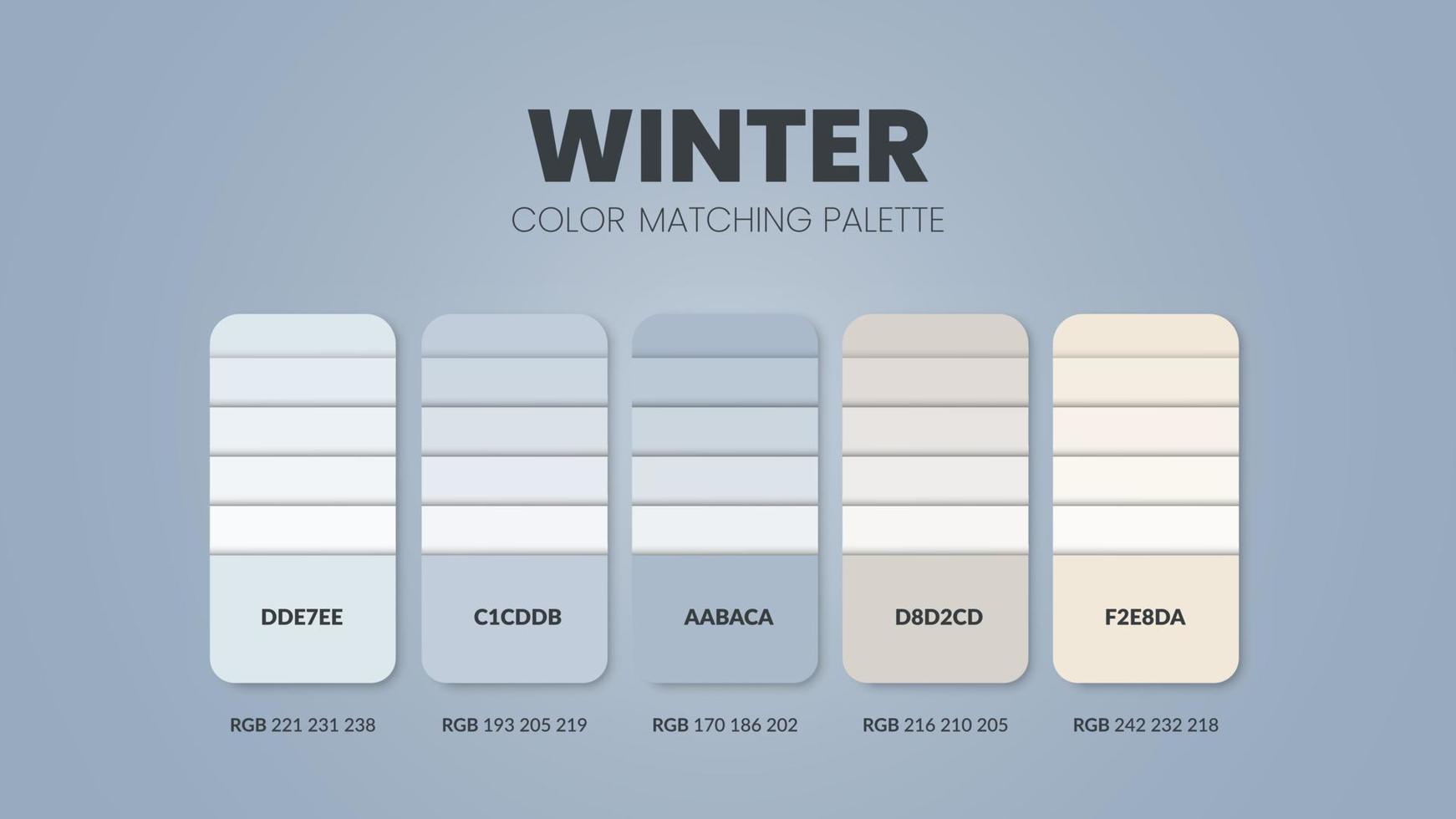 winterstemming en toon kleurenschema's ideeën.kleurenpaletten zijn trendcombinaties en paletgidsen dit jaar, een tafelkleurtinten in rgb of hex. een kleurstaal voor mode of interieur vector