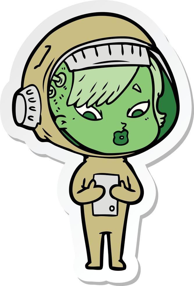 sticker van een cartoon-astronautvrouw vector