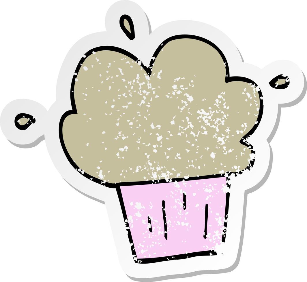 noodlijdende sticker van een cartoon cupcake vector