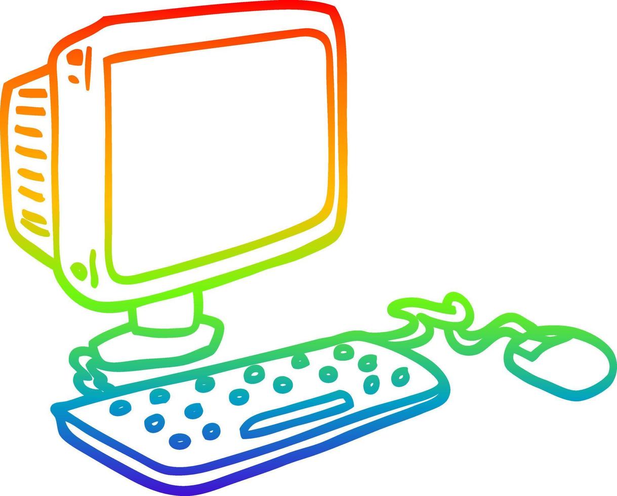 regenbooggradiënt lijntekening cartoon kantoorcomputer vector