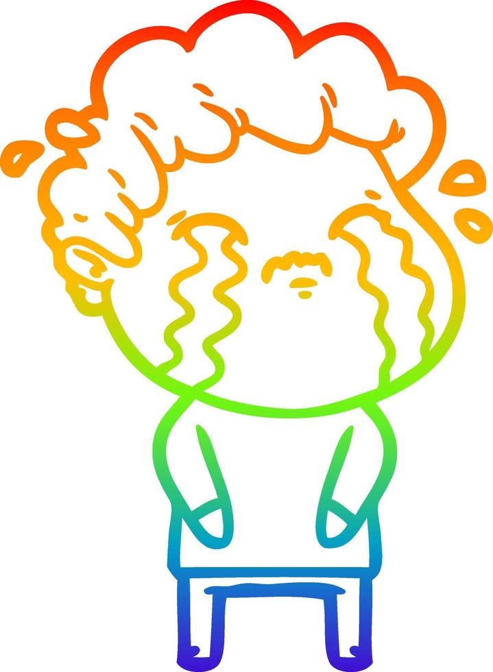 regenbooggradiënt lijntekening cartoon man huilen vector