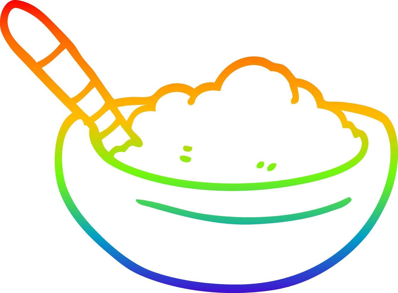 regenbooggradiënt lijntekening cartoon kom polenta vector