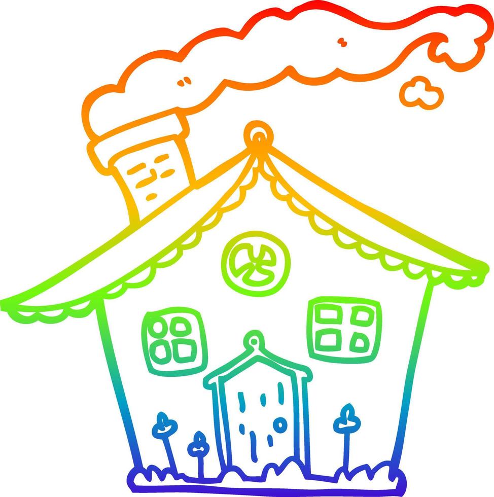 regenbooggradiënt lijntekening cartoon huis vector