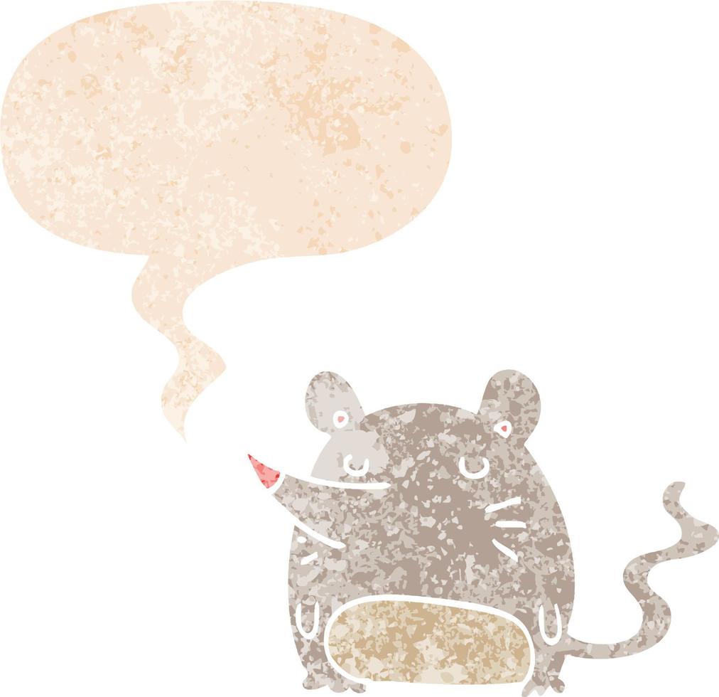 cartoon muis en tekstballon in retro getextureerde stijl vector