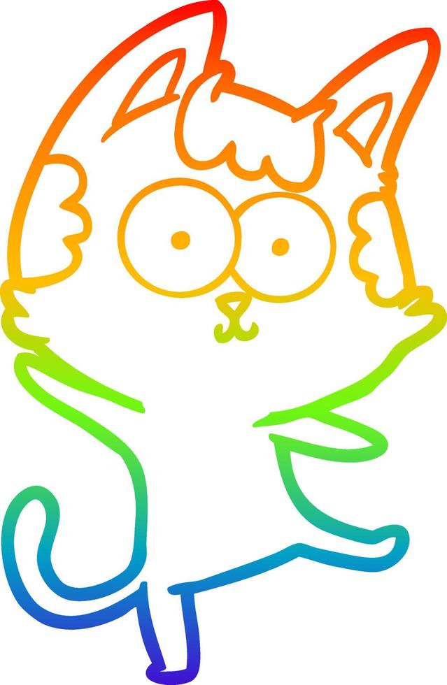 regenbooggradiënt lijntekening happy cartoon kat dansen vector