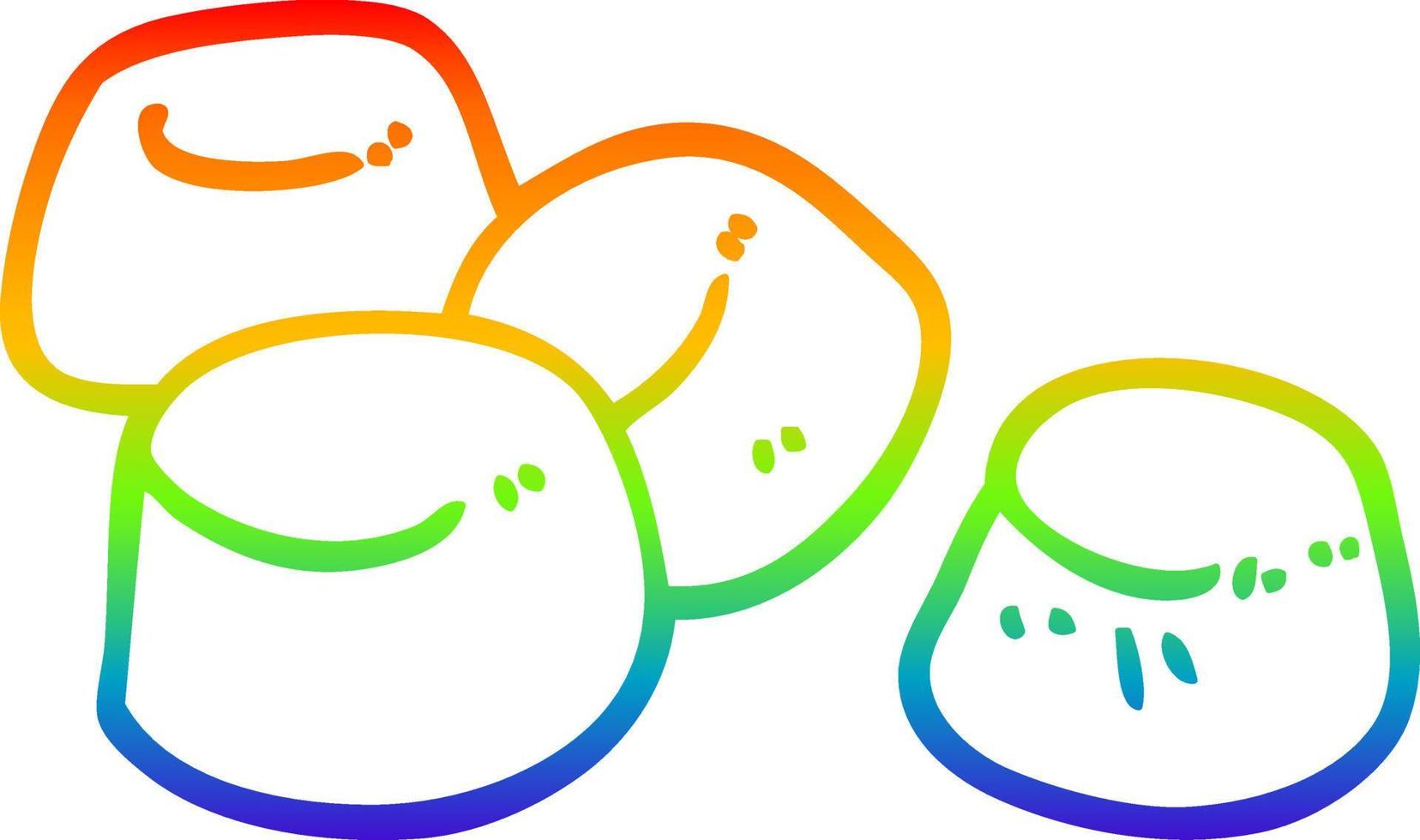 regenbooggradiënt lijntekening cartoon smakelijke marshmallows vector