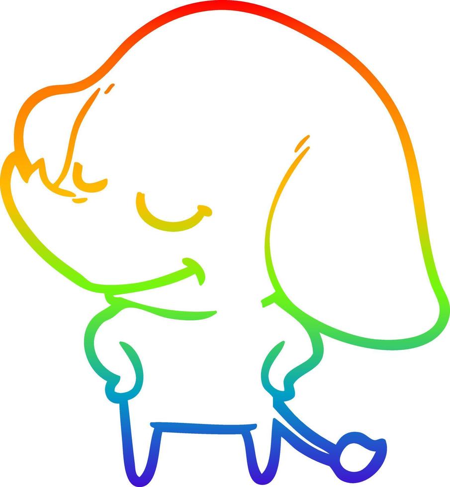 regenbooggradiënt lijntekening cartoon lachende olifant vector