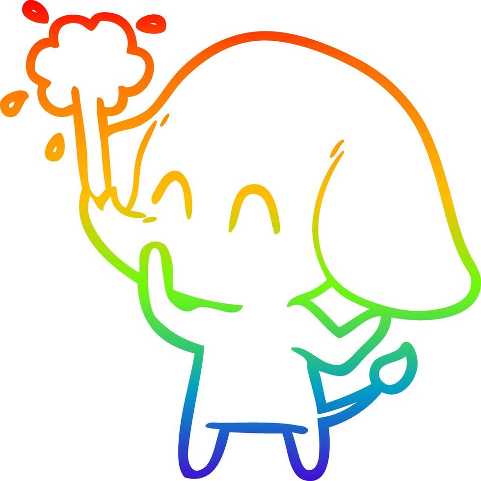 regenbooggradiënt lijntekening schattige cartoon olifant die water spuit vector