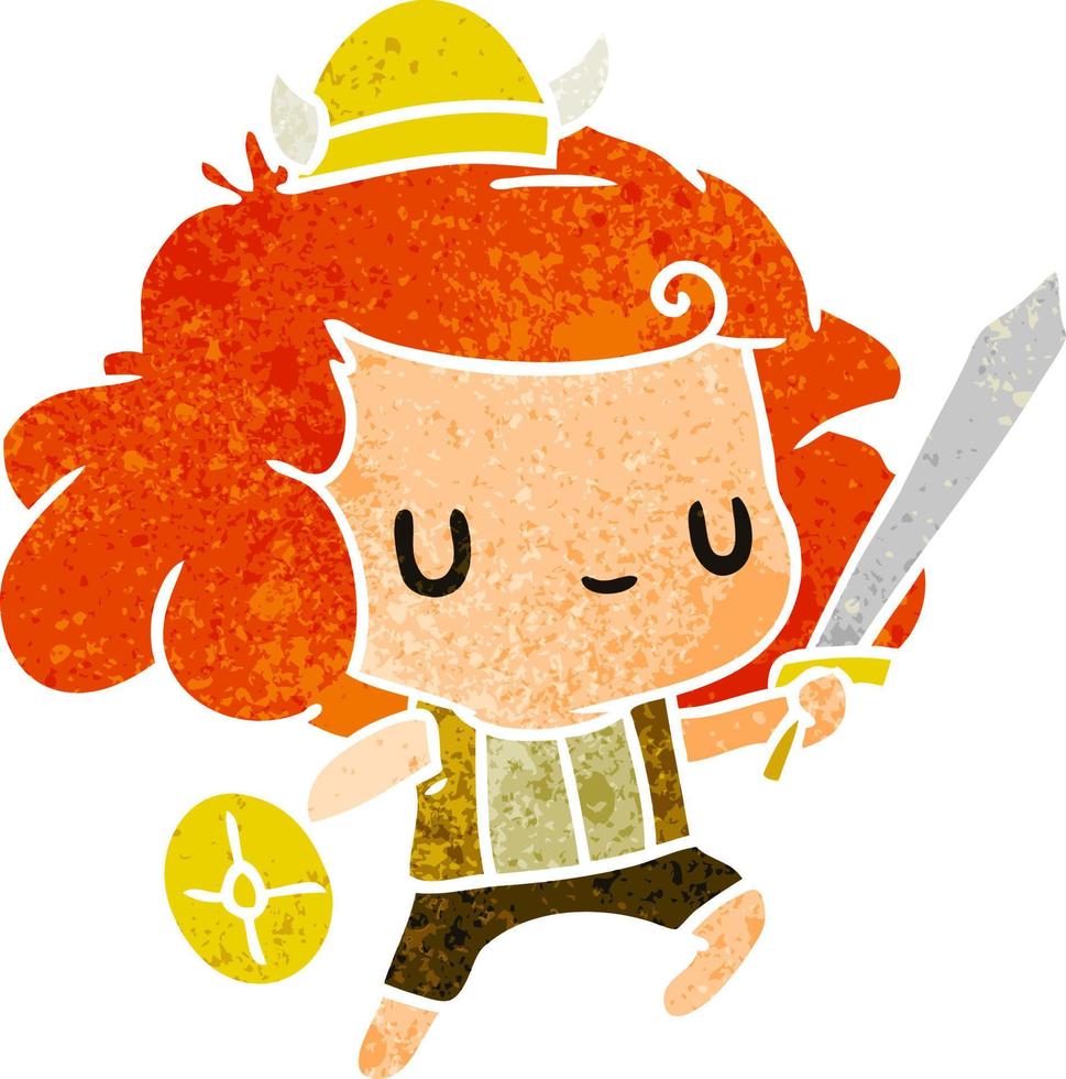 retro cartoon kawaii schattig viking kind vector