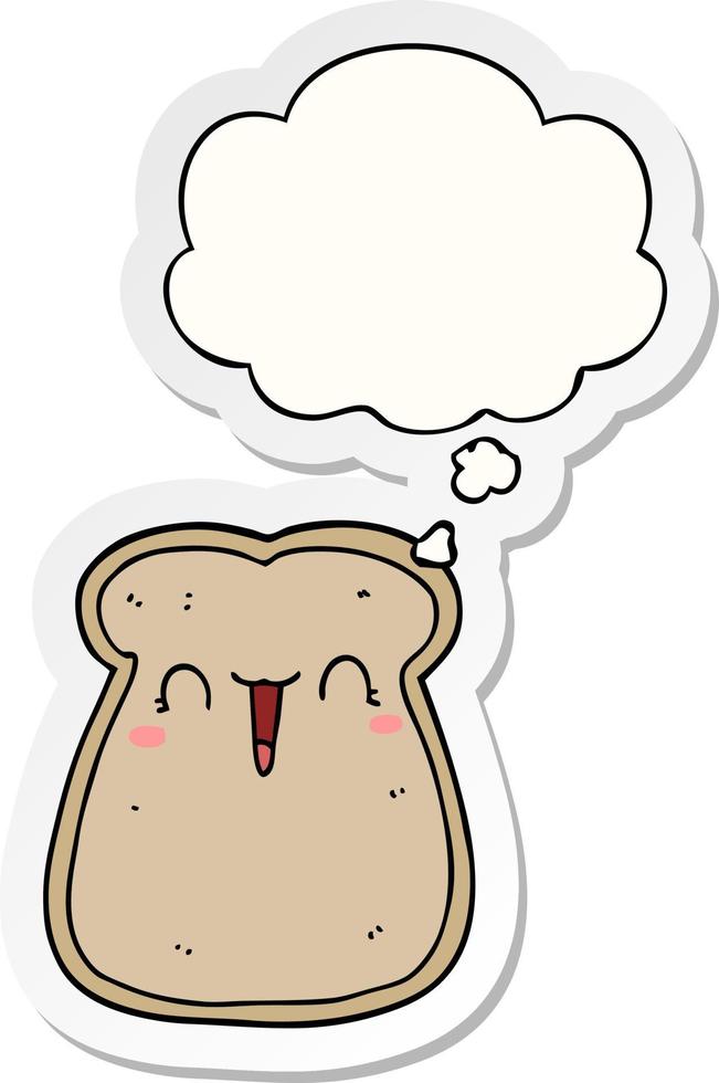 schattige cartoon sneetje toast en gedachte bel als een gedrukte sticker vector