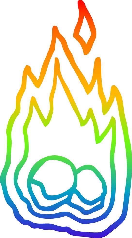 regenbooggradiënt lijntekening cartoon brandende kolen vector