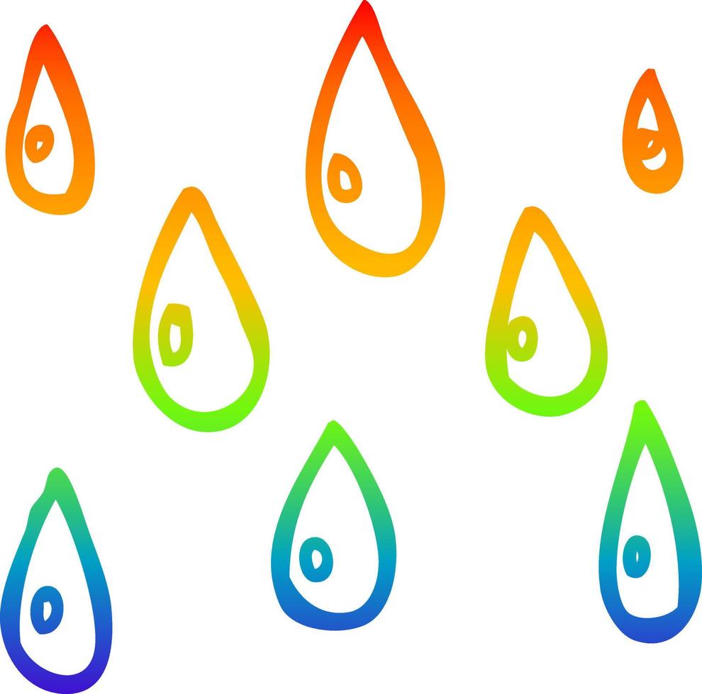 regenbooggradiënt lijntekening cartoon regendruppels vector