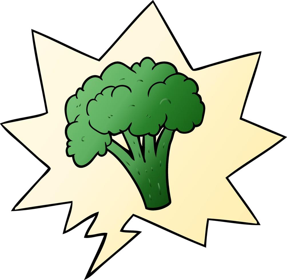 cartoon broccoli en tekstballon in vloeiende verloopstijl vector