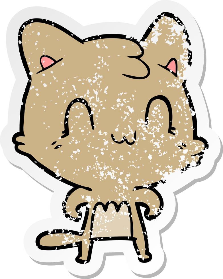 verontruste sticker van een cartoon gelukkige kat vector