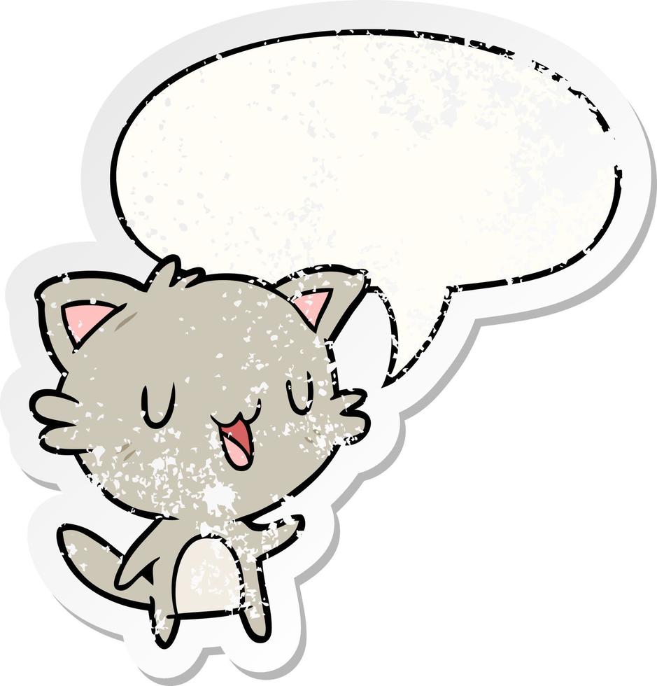 cartoon gelukkige kat en tekstballon noodlijdende sticker vector