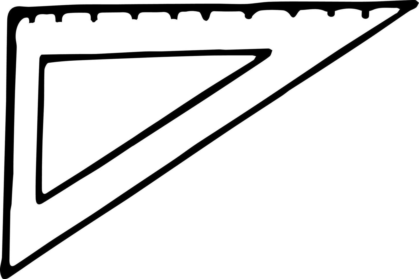 liniaal driehoek hand getekend in doodle stijl. Scandinavische eenvoudige zwart-wit. tekenen, meten, hoek, school, kantoor vector