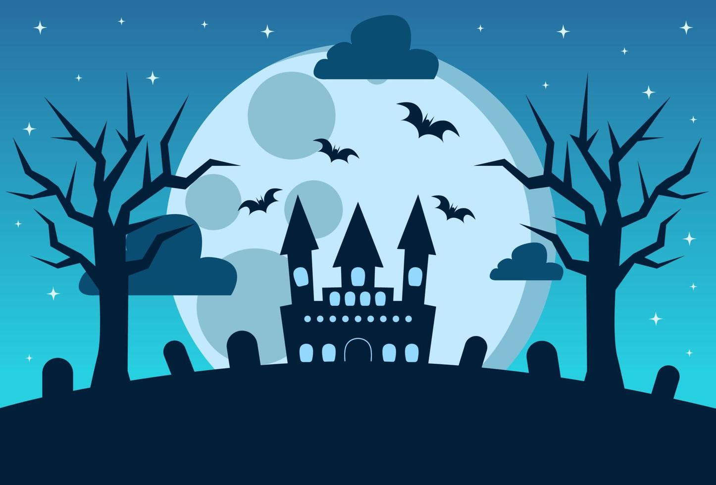 gelukkig halloween-achtergrondontwerp in blauwe kleur voor dekking, banner en meer. vector