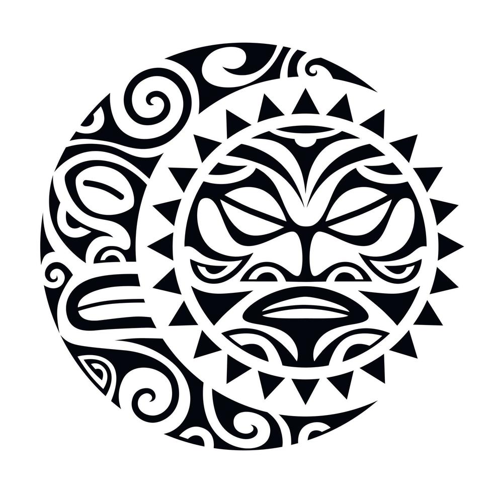 zon en maan maori stijl tattoo schets. ronde tribale sieraad. vector