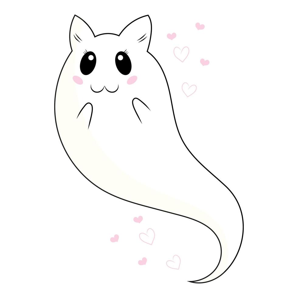 schattige kawaii spookkat met oren op een witte achtergrond. vectorillustratie voor halloween. vector