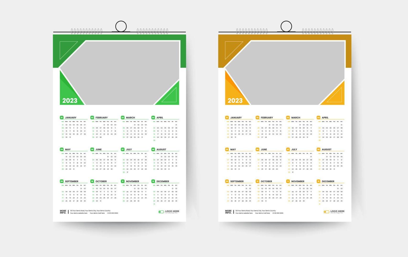 2023 één pagina wandkalender ontwerpsjabloon vector