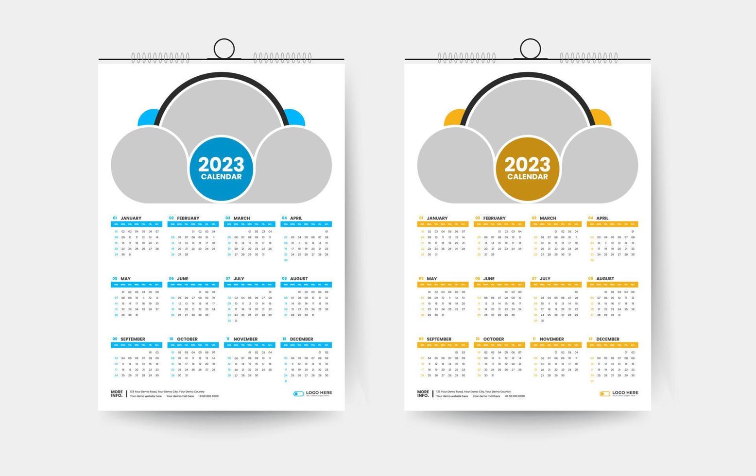 2023 één pagina wandkalender ontwerpsjabloon vector