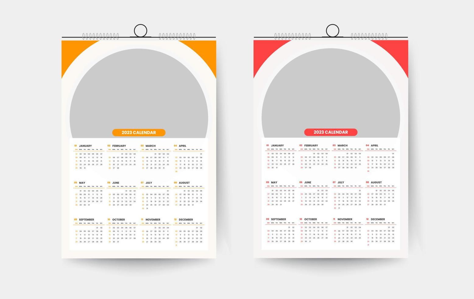 2023 één pagina wandkalender ontwerpsjabloon vector