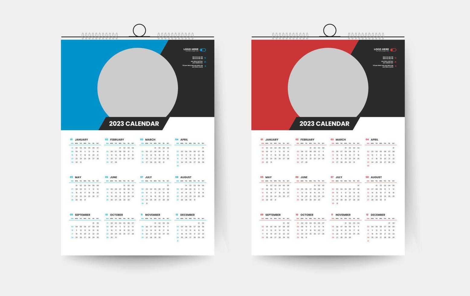 2023 één pagina wandkalender ontwerpsjabloon vector