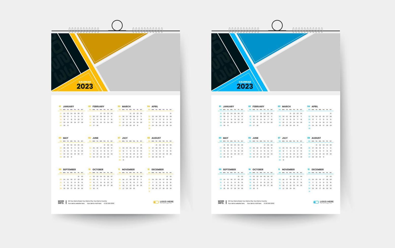 2023 één pagina wandkalender ontwerpsjabloon vector