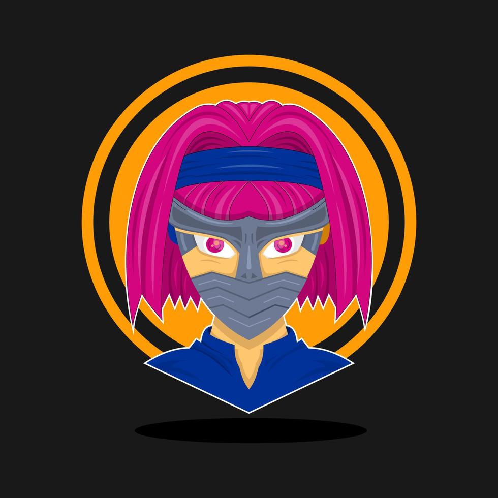 vrouwelijk ninja-personage, geschikt voor zeefdrukkleding, esport-logo's en enz vector