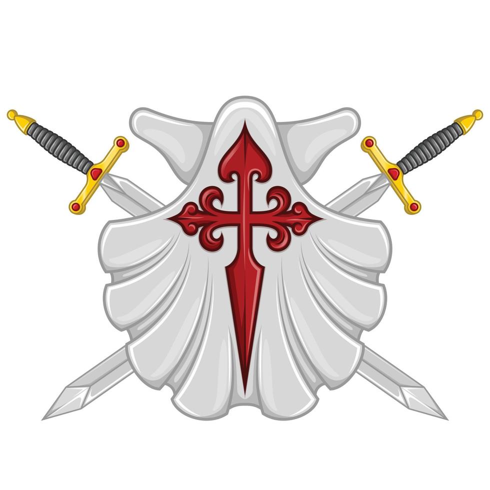marian shell vector design met het kruis van de apostel santiago, symbool van de camino de santiago de compostela, kruis van de orde van santiago