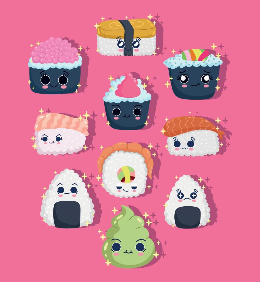 heerlijke sushi kawaii vector