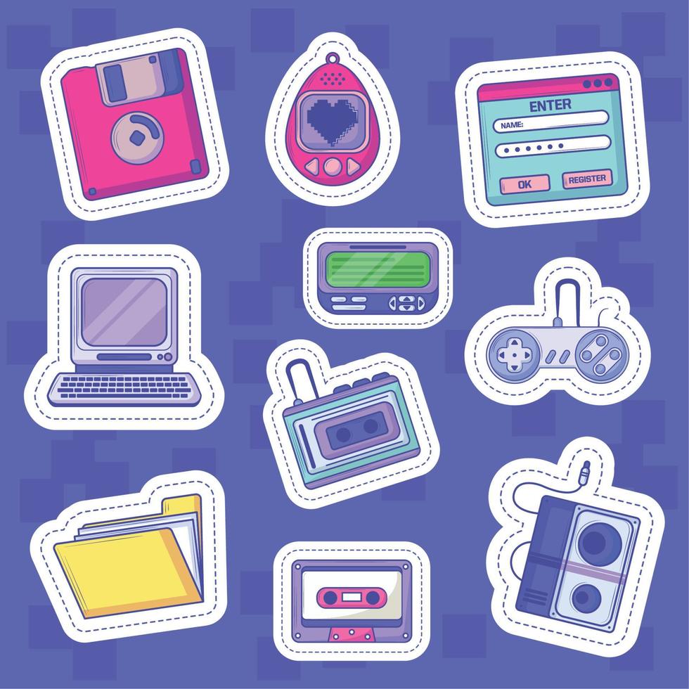 retro tech sticker pictogrammen vector