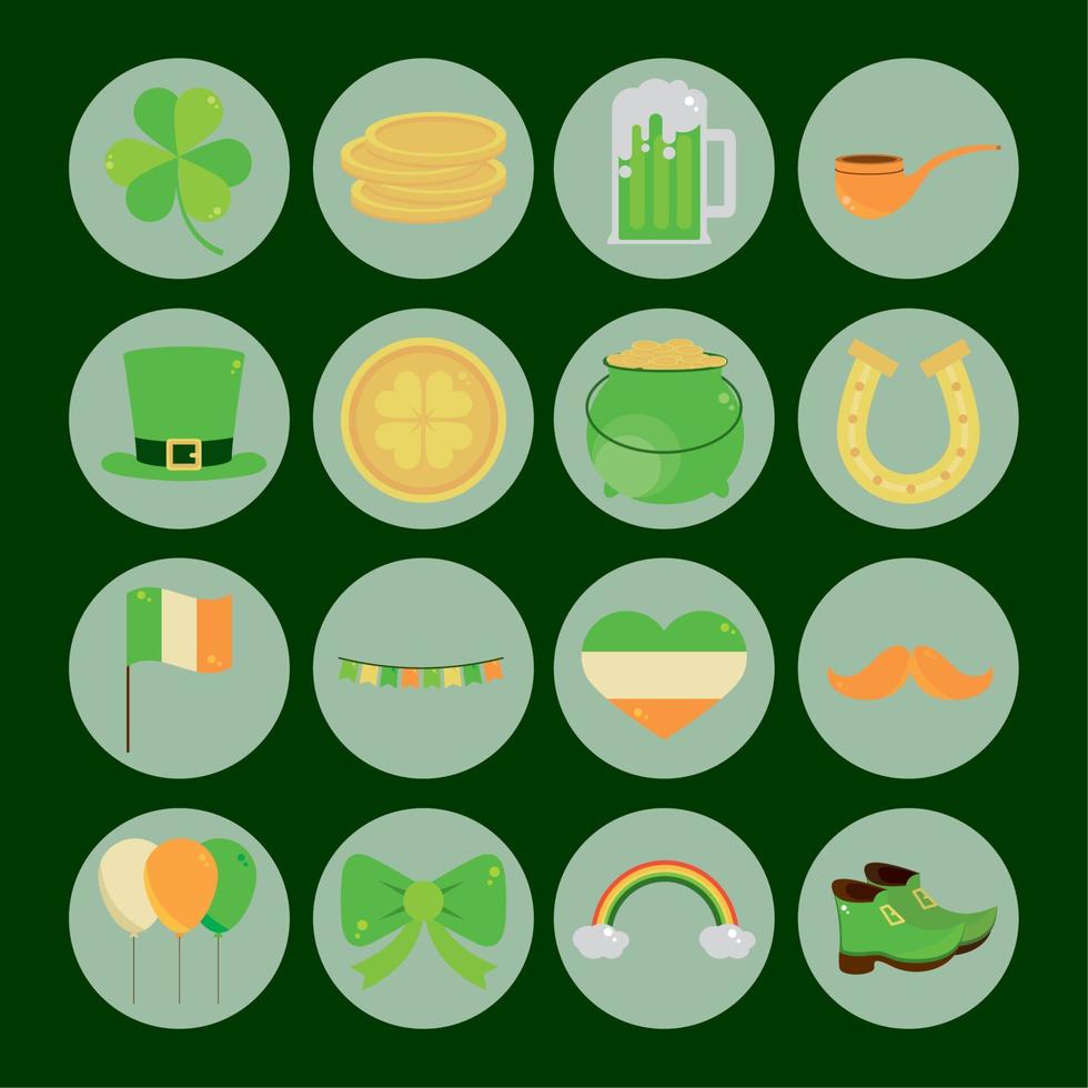 st patricks dag ronde pictogrammen vector