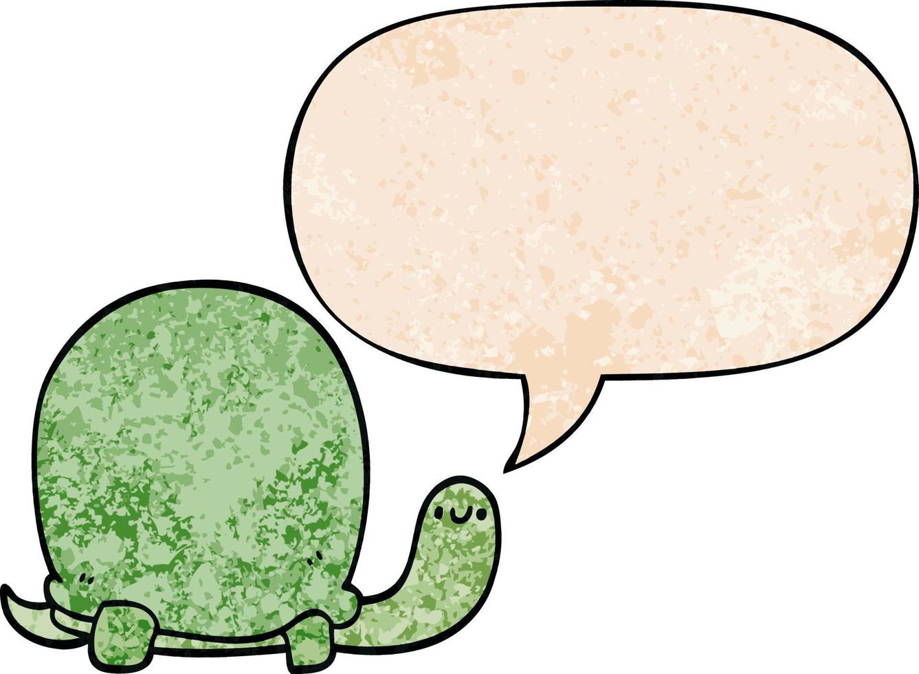 schattige cartoonschildpad en tekstballon in retro textuurstijl vector