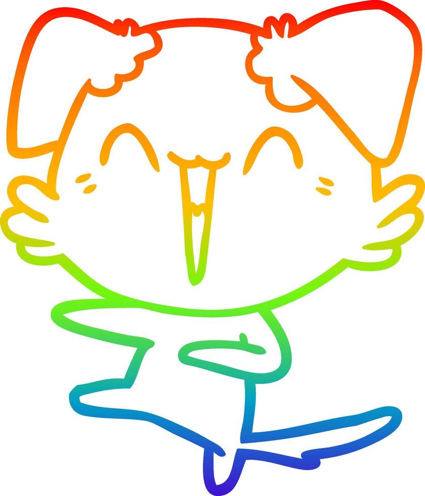 regenbooggradiënt lijntekening happy dancing dog cartoon vector