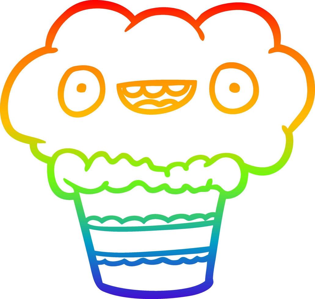 regenbooggradiënt lijntekening grappige cupcake vector