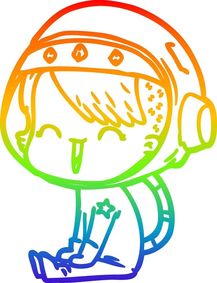 regenbooggradiënt lijntekening happy cartoon space girl vector