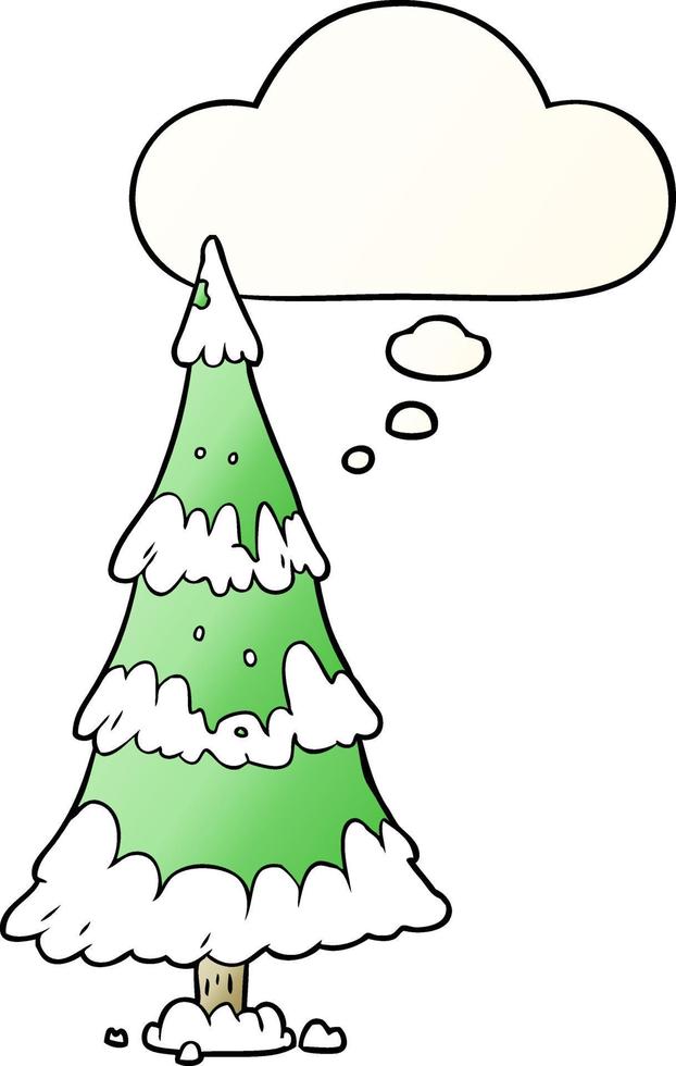 cartoon kerstboom en gedachte bel in vloeiende verloopstijl vector