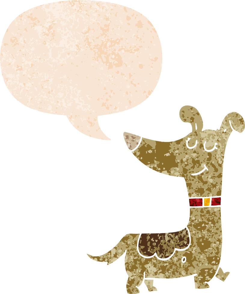 cartoon hond en tekstballon in retro getextureerde stijl vector