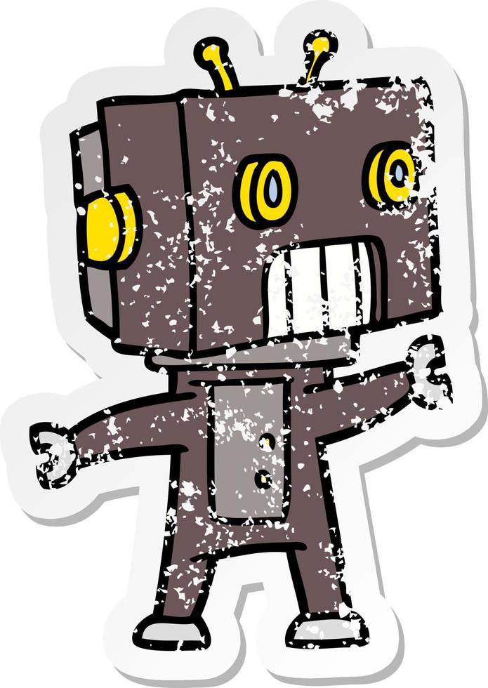 noodlijdende sticker van een tekenfilmrobot vector