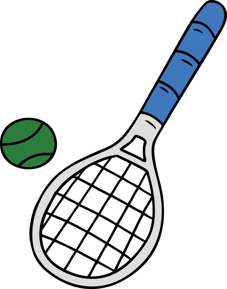 cartoon doodle tennisracket en bal vector
